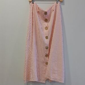 Striped Button-Front Pink Midi Skirt